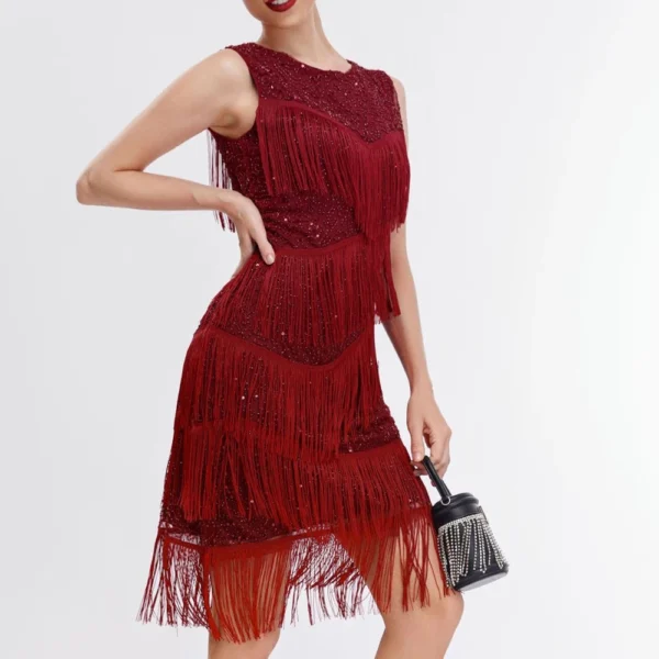 Women's Casual Sequin Bead Tassel Vest Sleeveless Evening Dress Sleeveless Dress - Image 4