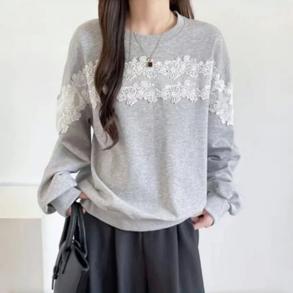 Splicing lace contrasting loose shirt top women - Image 10
