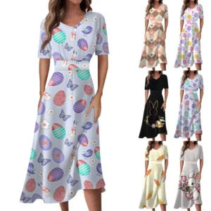 Women's Casual Fashion Dresses Summer Loose Easter Printed Sundresses Dress