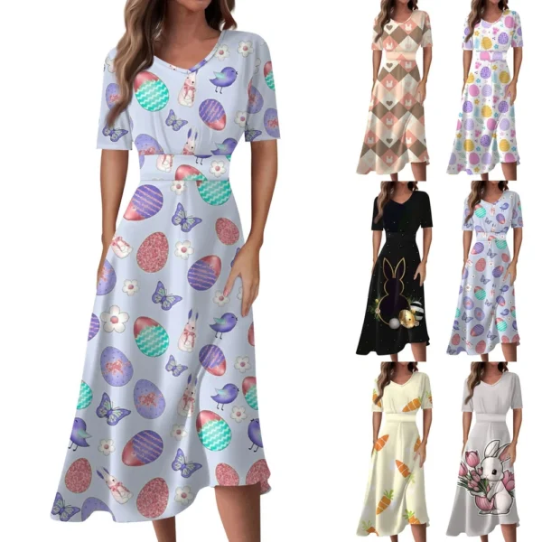 Women's Casual Fashion Dresses Summer Loose Easter Printed Sundresses Dress