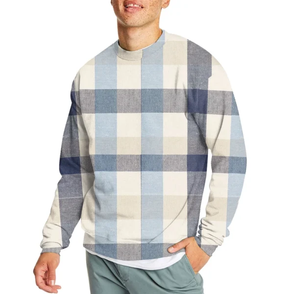Men's Casual Fashion Comfortable Plaid Round Neck Pullover Sweatshirt Sweatshirt - Image 4