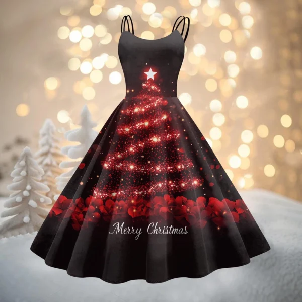 Women's Fashion Christmas Printed Sexy Strapless Gothic Cocktail Dress Punk, - Image 67
