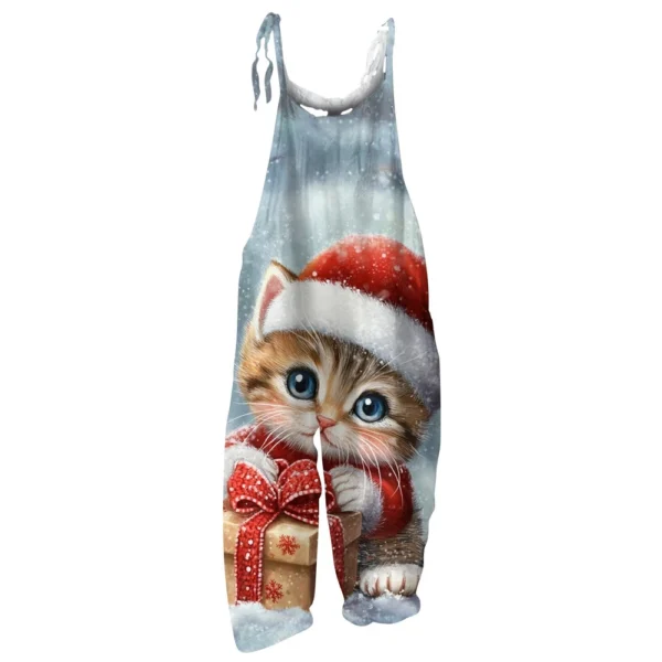 Women's Casual Christmas Shoulder Strap Print Loose Jumpsuit Vintage - Image 9