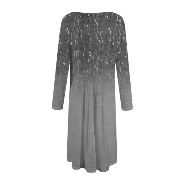 Women's Casual Fashion Round Neck Long Sleeve Print Midi Dress - Image 12