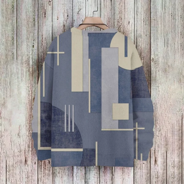 Men'S Printed Synthetic Sweater Round Neck Sportswear Loose Long Sleeved Top - Image 11