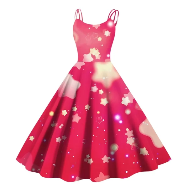 Christmas Ladies Casual Fashion Flower Print Sexy Off Shoulder Punk Retro Skirt - Image 37