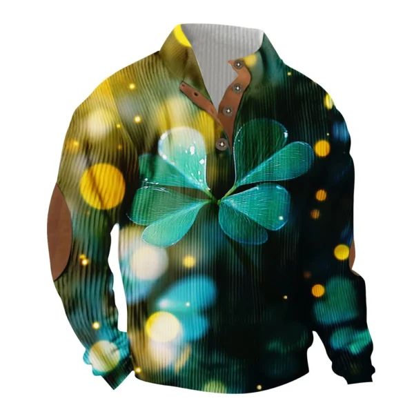 Knit Printed 3 Button - Corduroy Men's Standing Collar Pocket Sweatshirt - Image 23