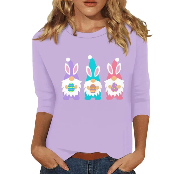 Women's Basic Easter Casual Plus Size 3/4 Sleeve Tops Fashion Printed Pullover - Image 37