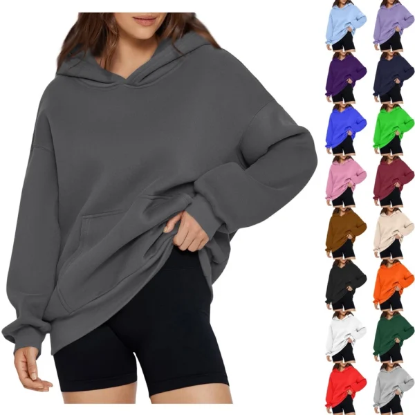 Women's Fashion Spring Hooded Sweatshirt Casual Pocket Top Loose Pullover