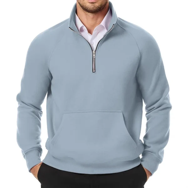 Sports Casual Hoodie Long Sleeve 1/4 Zip Coat For Men - Image 2