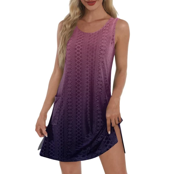 Women's Casual Sundress With Pockets Summer Boho Beach Dress T-Shirts Dress V - Image 35