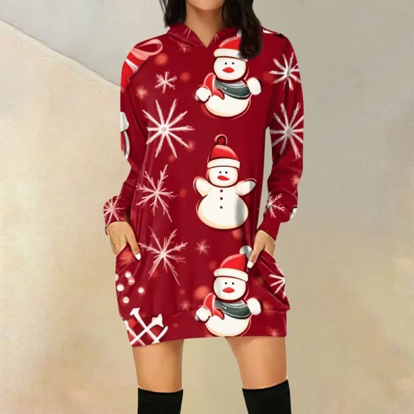 Ladies' Loose Casual Pocket Long Sleeved Hoodie Christmas Printed Sweatshirt - Image 43