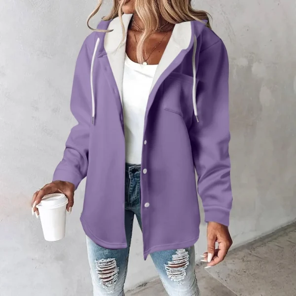 Fleece Hoodies For Women Warm Print Sweatshirt Button Lined Drawstring Hooded - Image 46