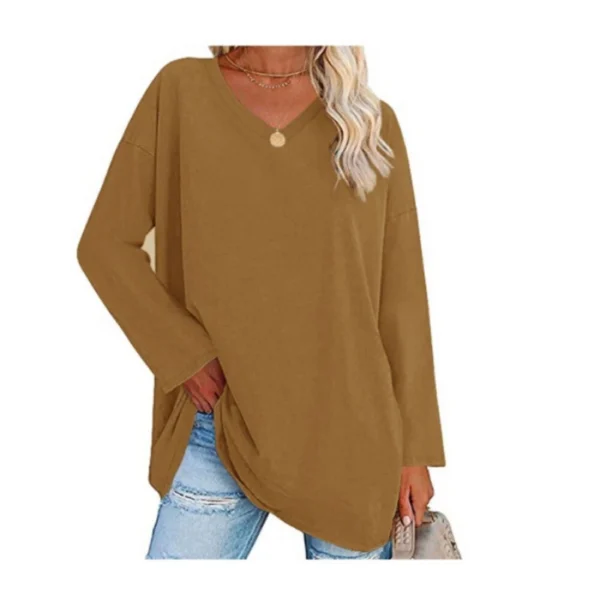Women's shirt loose collar solid color women's top - Image 14