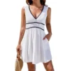 Women's Fashion Casual V-Neck Sleeveless Waist Splicing Dresses - Image 4