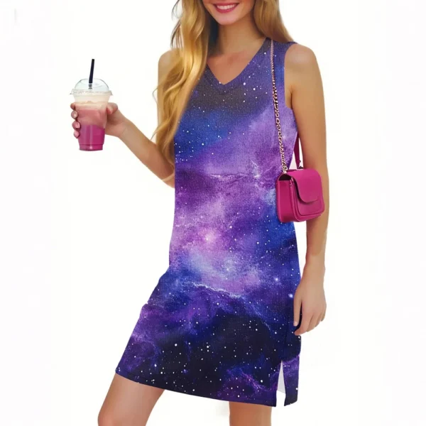Women's Casual Fashion Sexy V-neck Sleeveless Floral Hem Slit Dress - Image 20