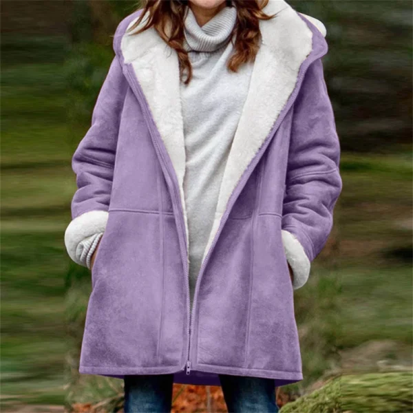 Women's  Fashionable Solid Color Warm Coat Long Sleeved Zipper Loose Hooded - Image 28