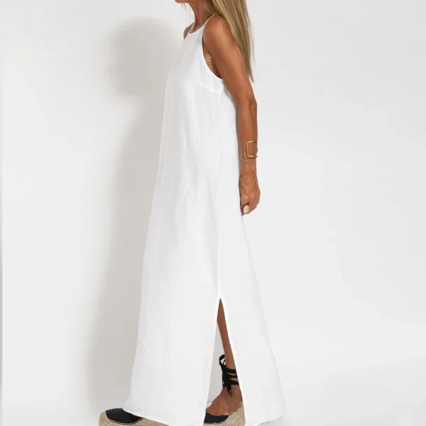 Women's Fashion Casual Loose Cotton Linen Split Sleeveless  Dresses - Image 8