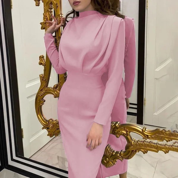 Fashion waist solid color long-sleeved dress - Image 14