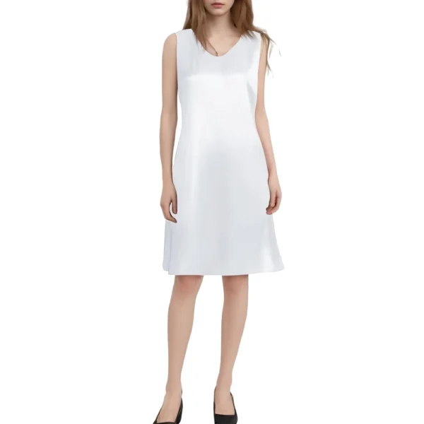 Women's Dress Satin Long Knee Length Summer Large Size Solid Color V-Neck Skirt - Image 11