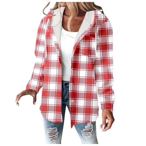 Fleece Hoodies For Women Warm Print Sweatshirt Button Lined Drawstring Hooded - Image 53