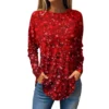 Women's Print Round Neck Christmas Loose T-Shirt Pullover Long Sleeve Top - Image 2