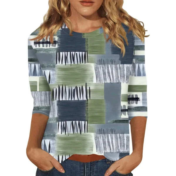 3/4 Sleeve Tops For Women T-Shirt Casual  Print Tops T Shirt Round Neck - Image 14