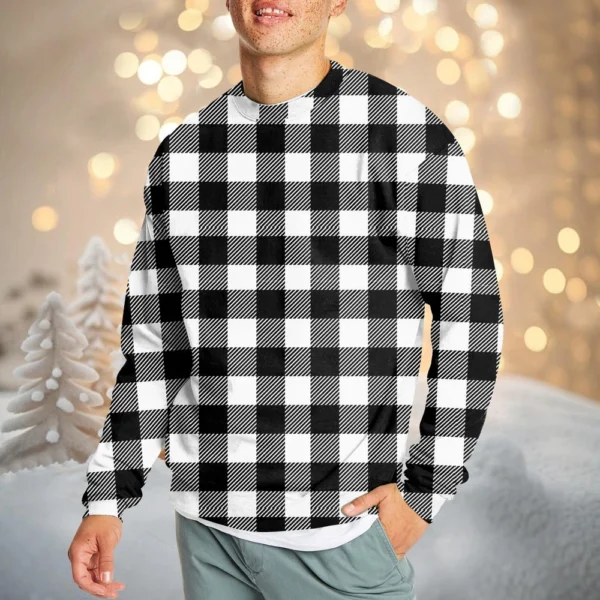 Men's Casual Fashion Comfortable Plaid Round Neck Pullover Sweatshirt Sweatshirt - Image 13