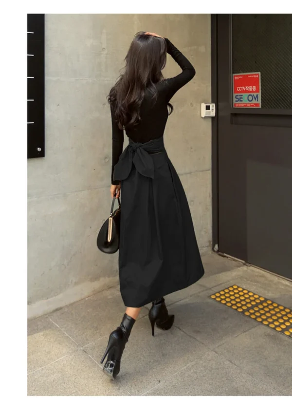 Bow hem skirt slim waist long skirt - Image 17