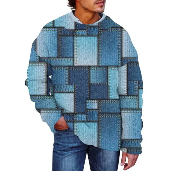 Men'S Printed Synthetic Sweater Round Neck Sportswear Loose Long Sleeved Top - Image 6