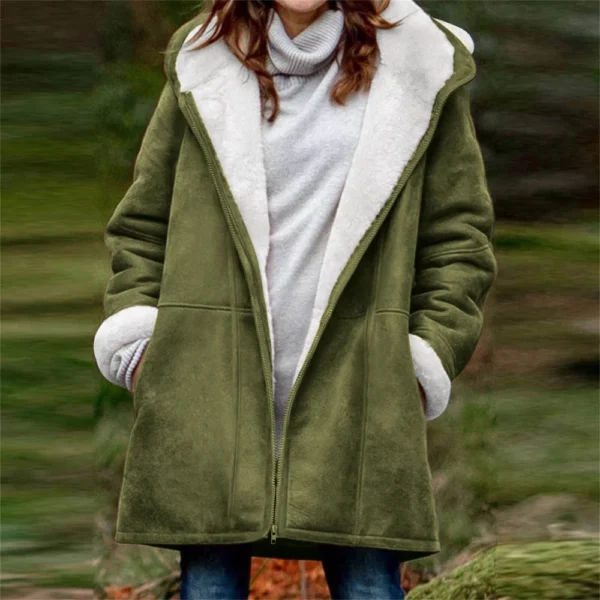 Women's  Fashionable Solid Color Warm Coat Long Sleeved Zipper Loose Hooded - Image 13