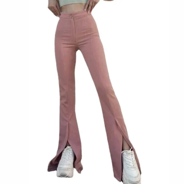 Split-cut personalized solid color flared pants - Image 2