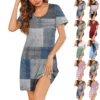 Womens Summer Dresses Short Sleeve Linen Casual T-Shirt Dresses Swing Beach