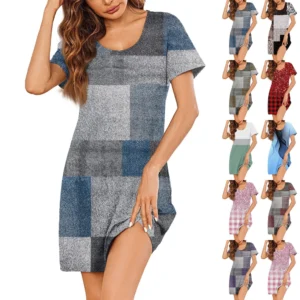 Womens Summer Dresses Short Sleeve Linen Casual T-Shirt Dresses Swing Beach
