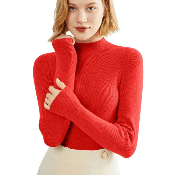 2024 Women's Sweaters Half Turtleneck Thin Long Sleeve Causal Pullover Sweater - Image 22