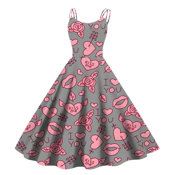 Christmas Ladies Casual Fashion Flower Print Sexy Off Shoulder Punk Retro Skirt - Image 4
