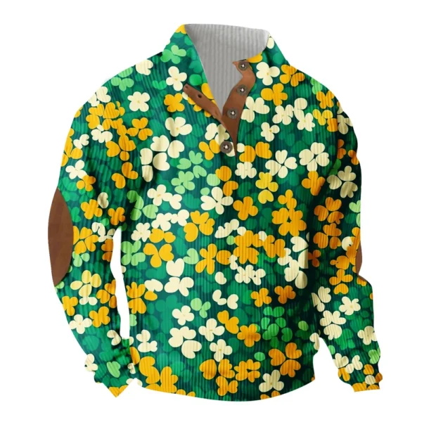 Knit Printed 3 Button - Corduroy Men's Standing Collar Pocket Sweatshirt - Image 32