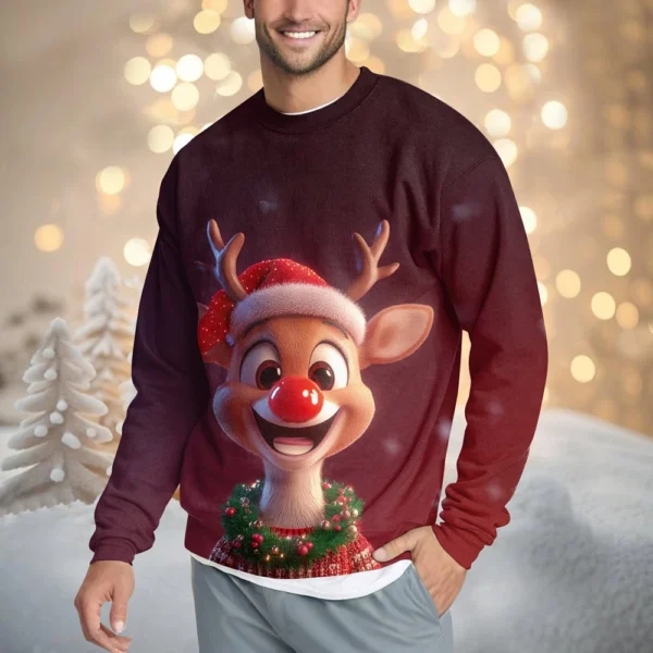 Men's Casual Fashion Comfortable Christmas Deer Printed Round Neck Pullover - Image 31