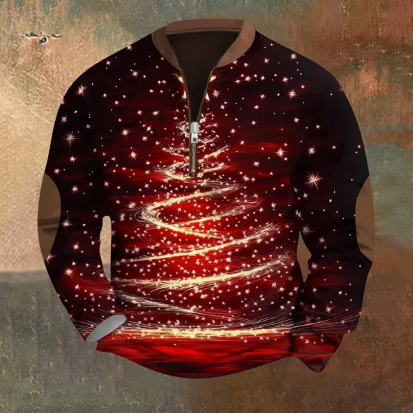 Men's Fashion Casual Half Zipper Neck Loose Long Sleeve Christmas Printed - Image 18