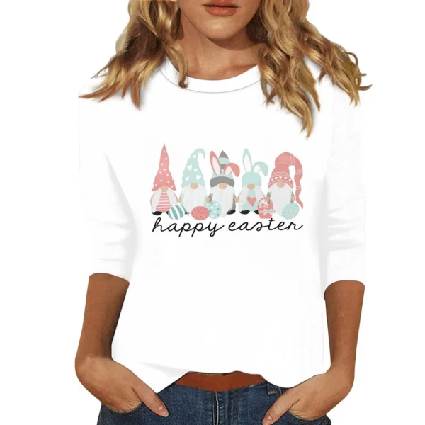 Women's Basic Easter Casual Plus Size 3/4 Sleeve Tops Fashion Printed Pullover - Image 46