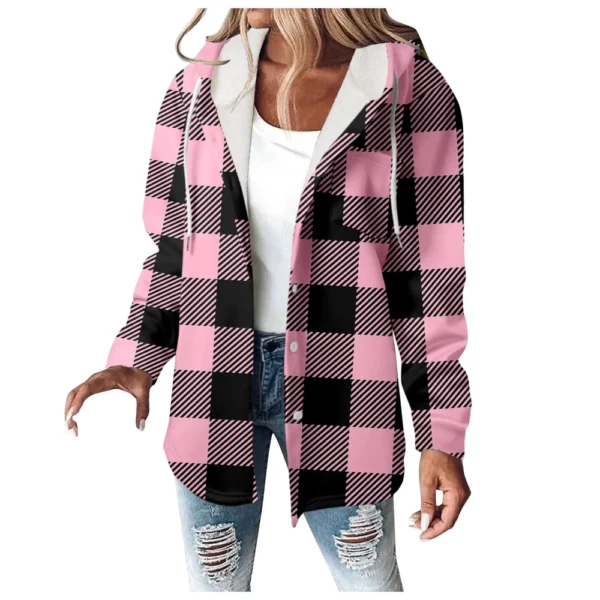 Fleece Hoodies For Women Warm Print Sweatshirt Button Lined Drawstring Hooded - Image 38