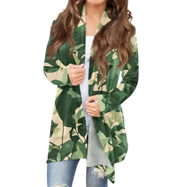 Women's Fashion Casual Christmas Print Medium Length Cardigan Jacket Coat - Image 5