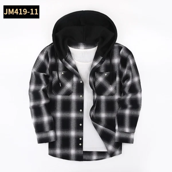 Thick long-sleeved hooded plaid shirt for men loose - Image 15