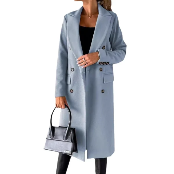 Women's long-sleeved lapel solid color slim-fit coat coat - Image 5