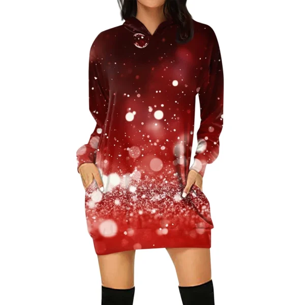 Ladies' Loose Casual Pocket Long Sleeved Hoodie Christmas Printed Sweatshirt - Image 11