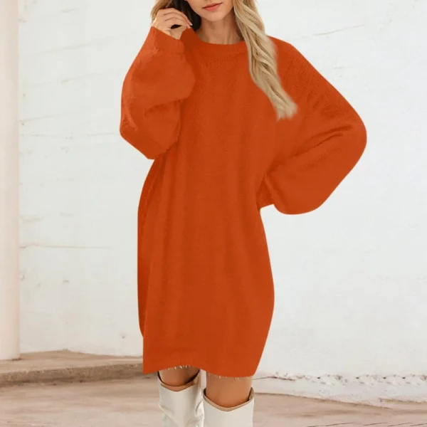 Women's Round Neck Casual Long Sleeve Plush Solid Color Dresses - Image 34