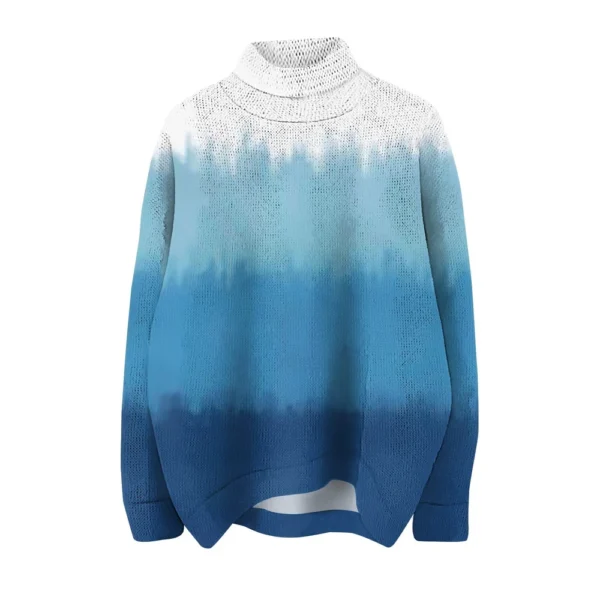 Women's Crew-neck Casual Long-sleeved Striped Printed Turtleneck Knitted Top - Image 11