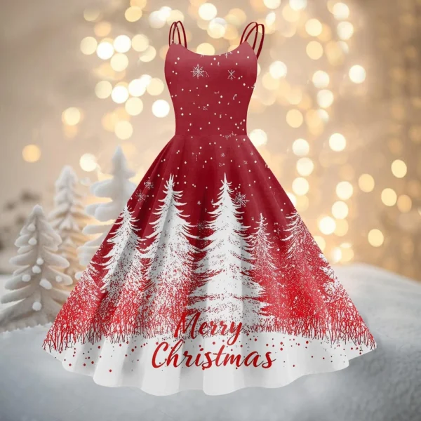 Women's Fashion Christmas Printed Sexy Strapless Gothic Cocktail Dress Punk, - Image 34