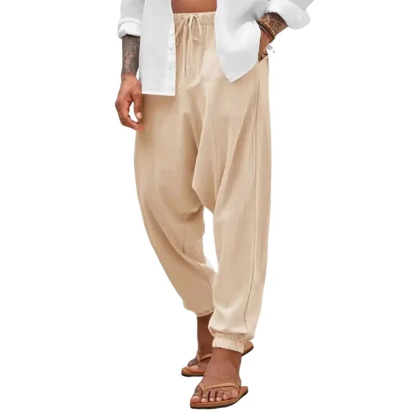 New Casual Loose Cotton Hemp Trousers Haren Trousers Men's Solid Color Trousers - Image 5