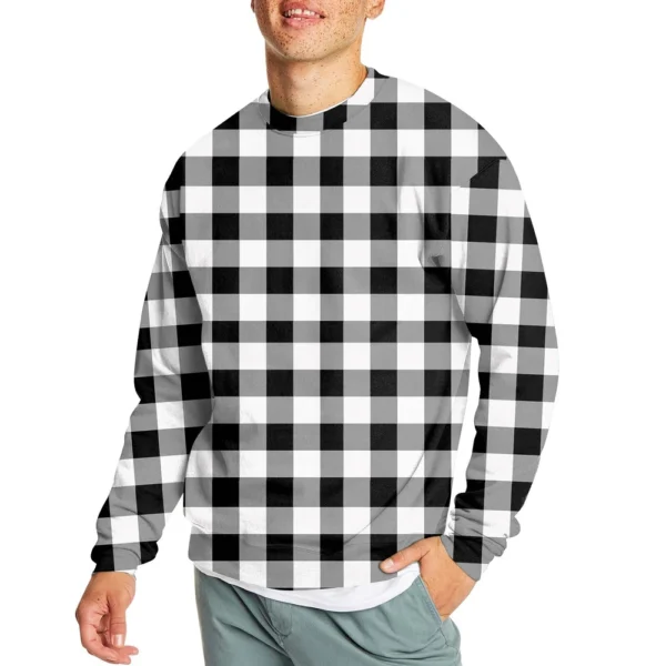 Men's Casual Fashion Comfortable Plaid Round Neck Pullover Sweatshirt Sweatshirt - Image 2